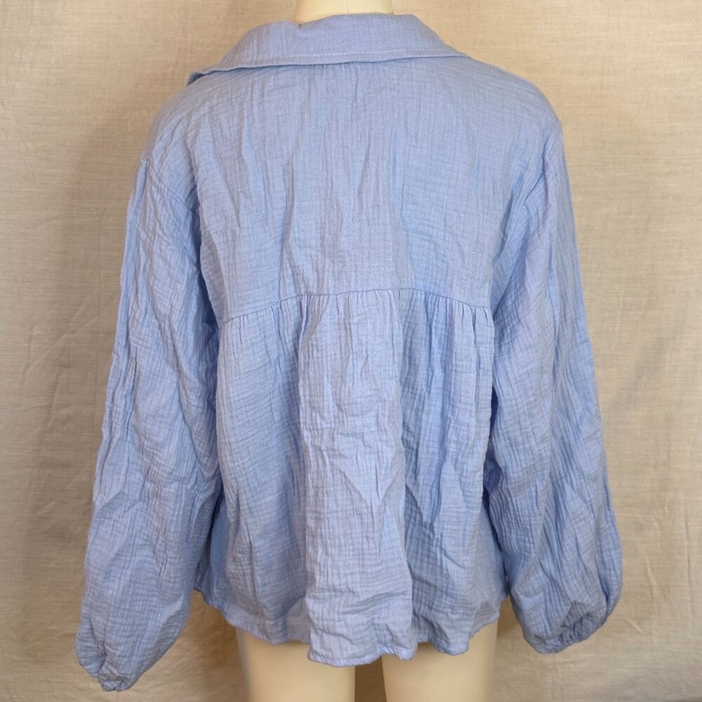 Light Blue Women's Gauze Peasant Blouse - Picture 7 of 8